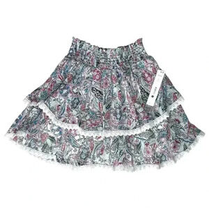 NWT - AQUA Tiered Ruffle Paisley Mini Skirt - Size M